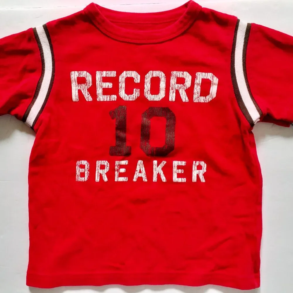 Carter's Boys T-Shirt Red Gray Long Sleeve Record Breaker 4T
